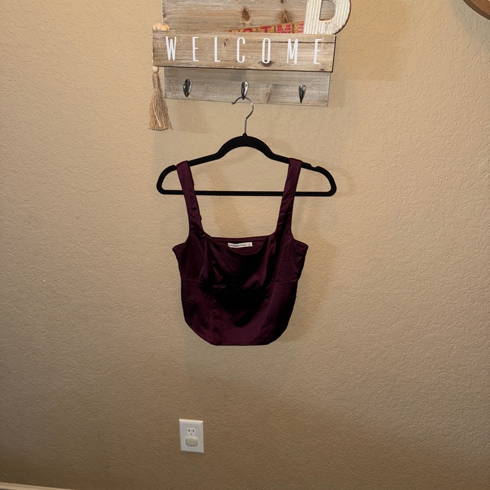 Abercrombie & Fitch Burgundy Crop Satin Tank
